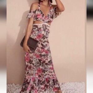 for love and lemons leila maxi dress For Love & Lemons Elea Cascading Ruffle Chiffon Maxi Dress